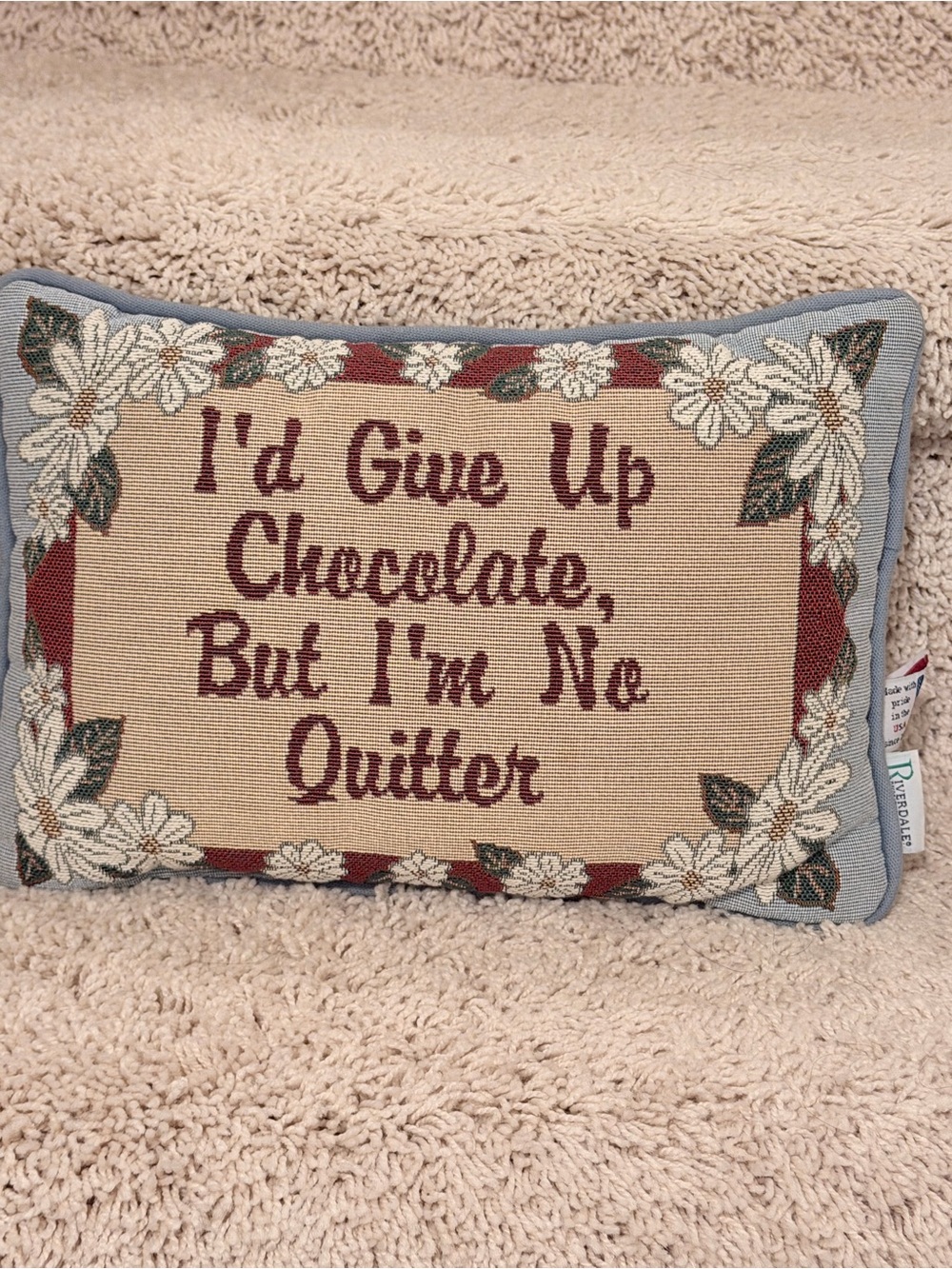 Holiday Needlepoint Throw Pillow - Beige with Burgundy Lettering